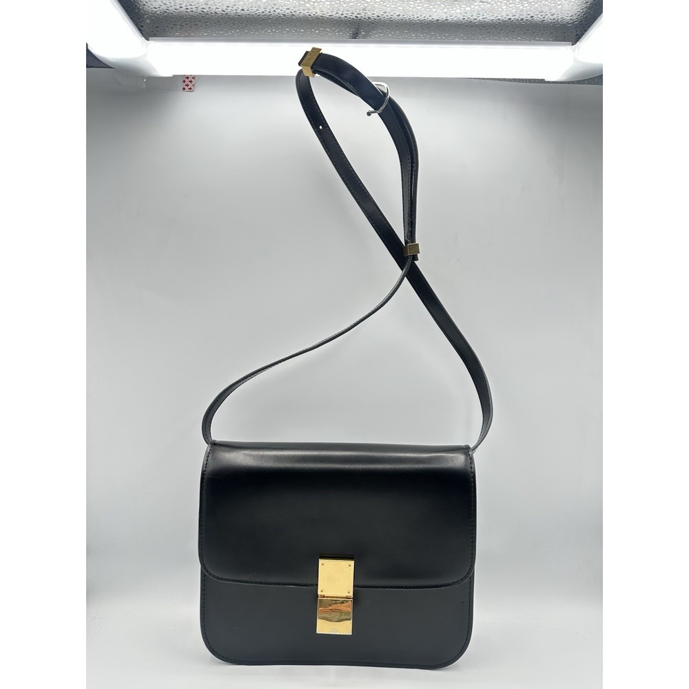 Celine Classic Box Bag Black Calfskin Leather Flap Shoulder Crossbody